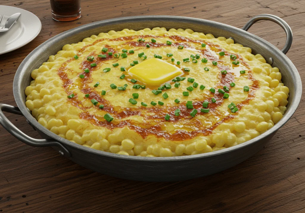 A realistic scene of Colossal Titan Colcannon in a rustic bowl on a wooden table inside a fortress from Attack on Titan, with a backdrop of soldiers and stone walls. The dish is steaming, topped with herbs, giving an authentic anime-inspired fantasy vibe.
