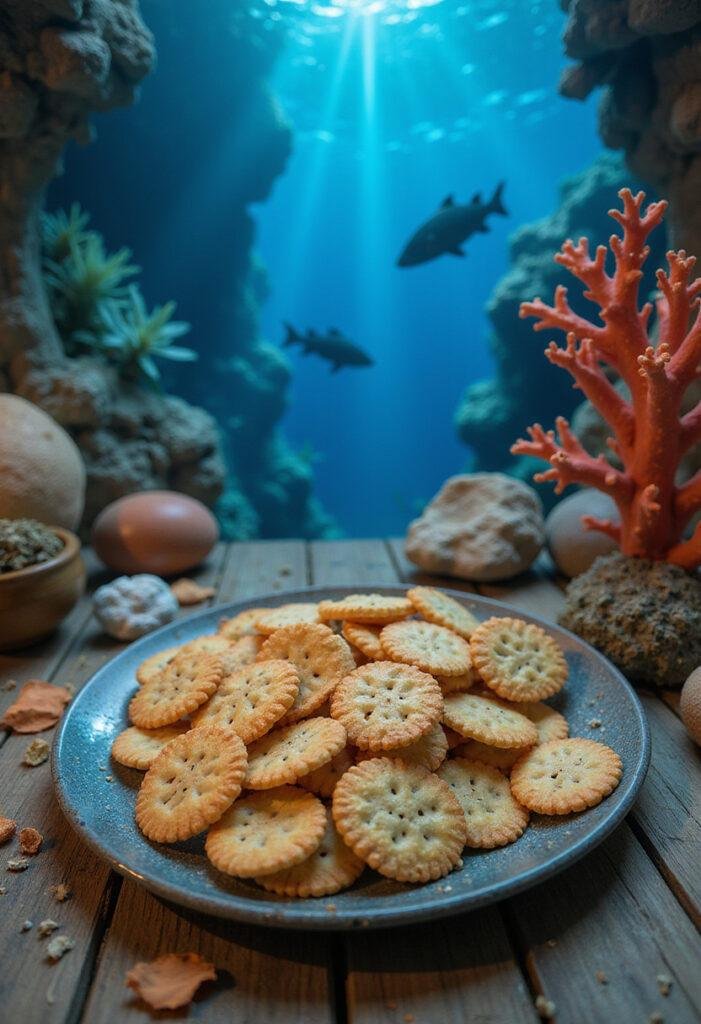Aquaman Orm's Ocean Master Oyster Crackers displayed on a rustic table in an underwater kingdom theme, perfect for seafood lovers.