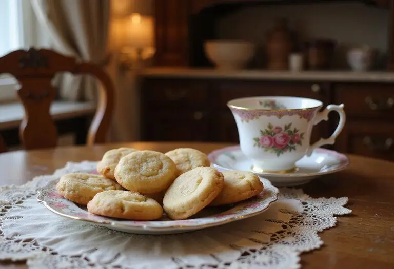Beauty and the Beast Chip's Teacup Cookies on a vintage plate in a cozy fairy tale kitchen setting