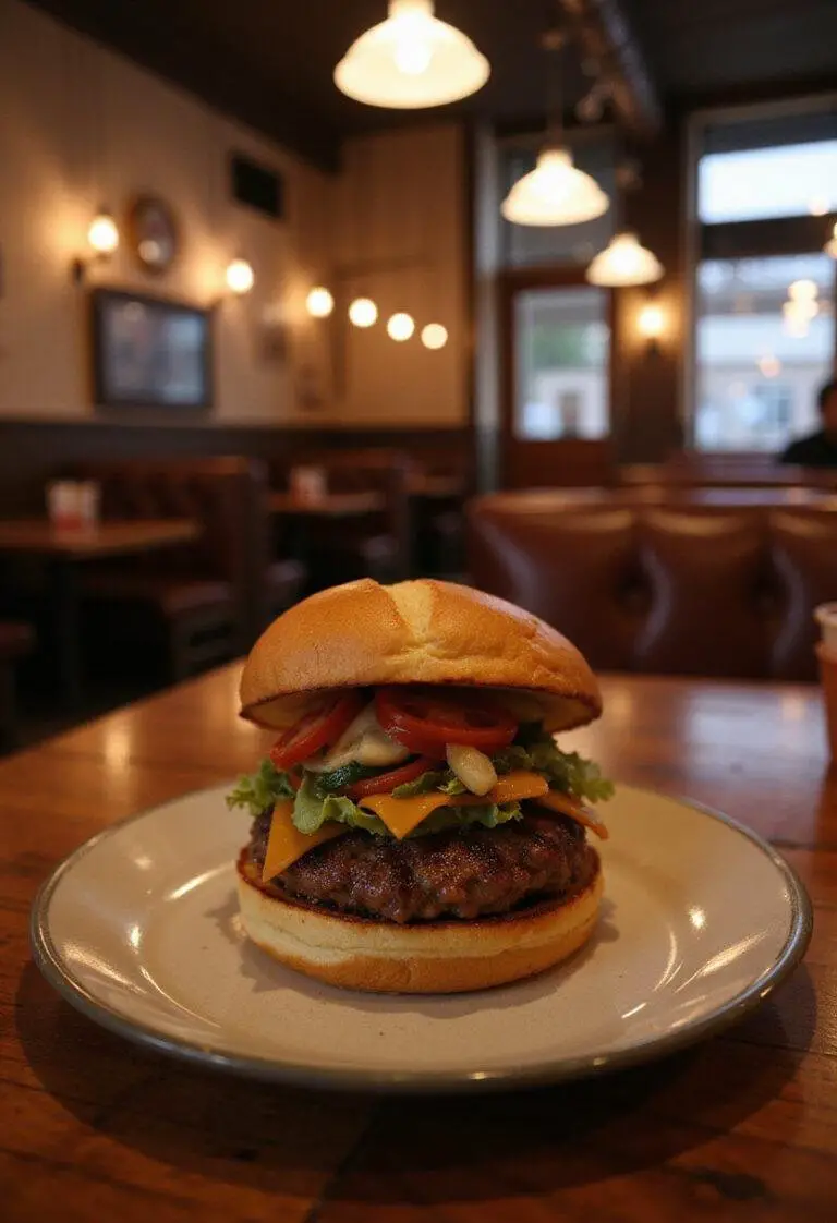 Better Call Saul Jimmy's Slippin' Jimmy Slider plated in a New Mexico-inspired diner setting, highlighting the juicy burger and fresh toppings.