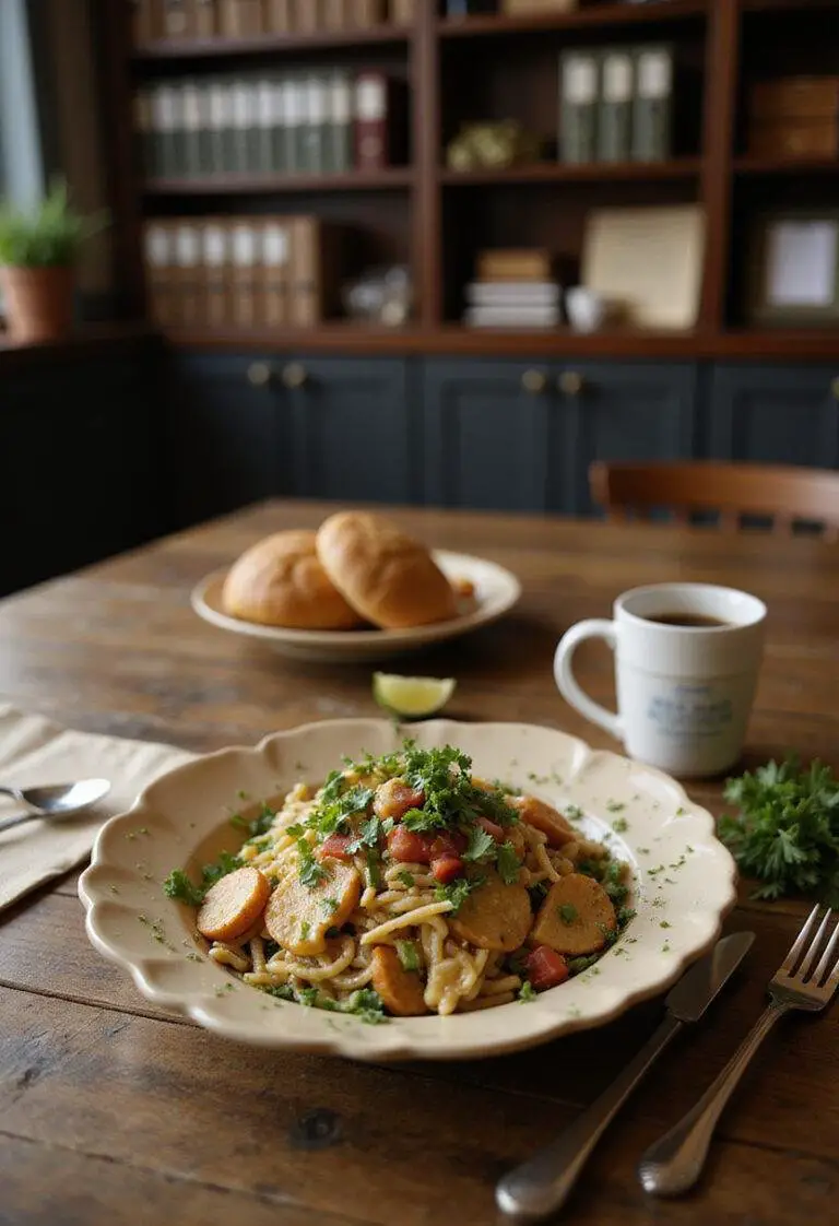 Kim Wexler's Pro Bono Pasta Salad served on a rustic table in a Better Call Saul themed scene, highlighting fresh ingredients and a professional vibe.