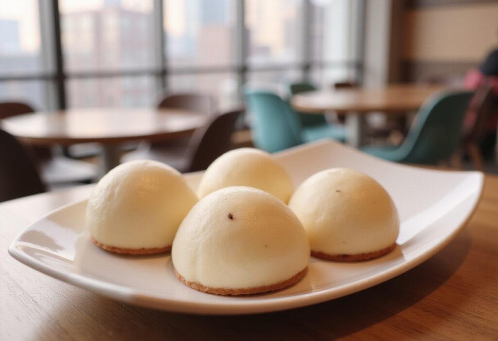 Big Hero 6's Baymax mochi dessert on a plate in a San Fransokyo-inspired setting, showcasing soft, glossy mochi treats inspired by the animated film.