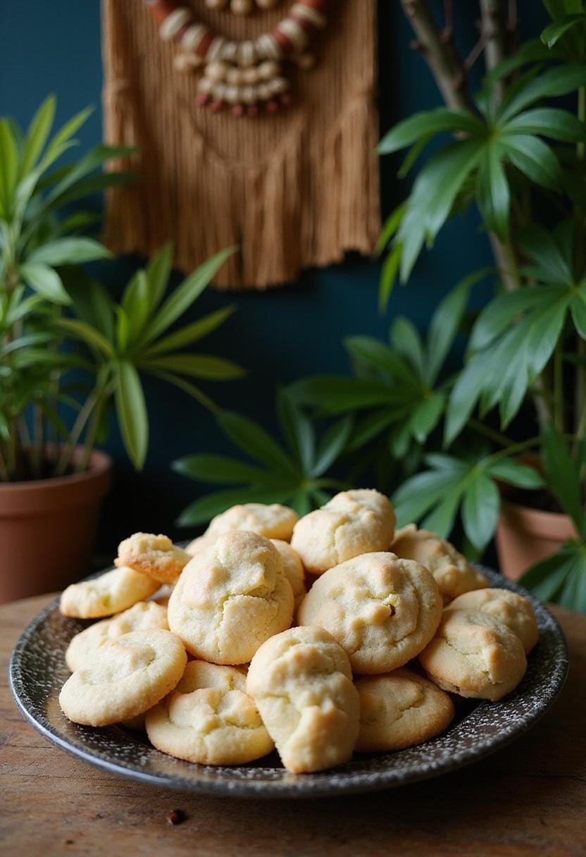 White Gorilla Cookies inspired by Black Panther's Jabari Tribe in a jungle setting, beautifully plated on a wooden table.