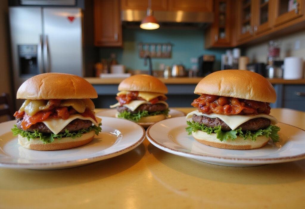 Bob's Burgers' Burger of the Day Sliders on a plate in a cozy animated kitchen scene, showcasing creative burger recipes inspired by the Belcher family.