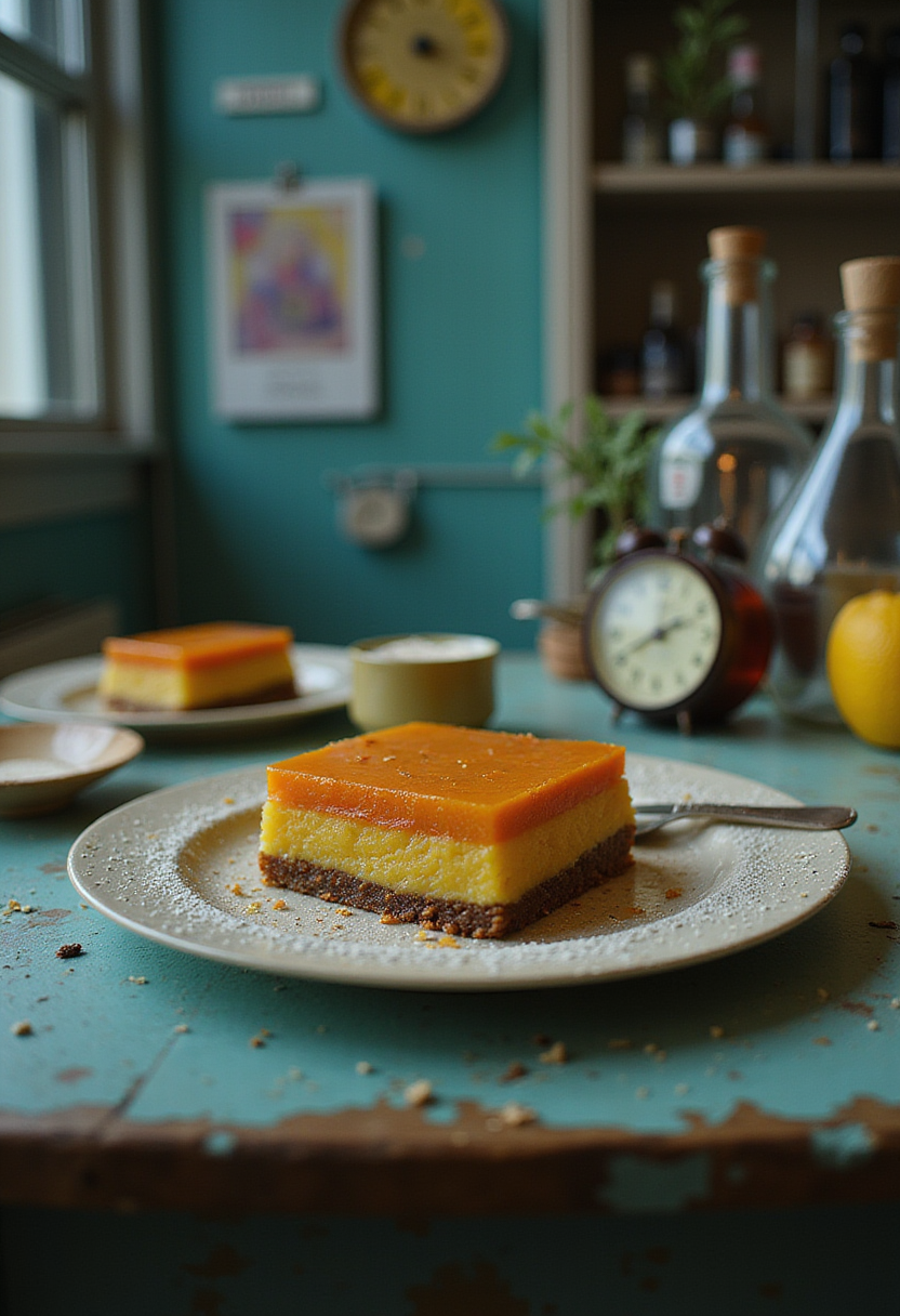 Chernobyl RBMK Reactor Layered Jelly dessert presented in a science-inspired setting, showcasing its colorful layers in a realistic laboratory scene.