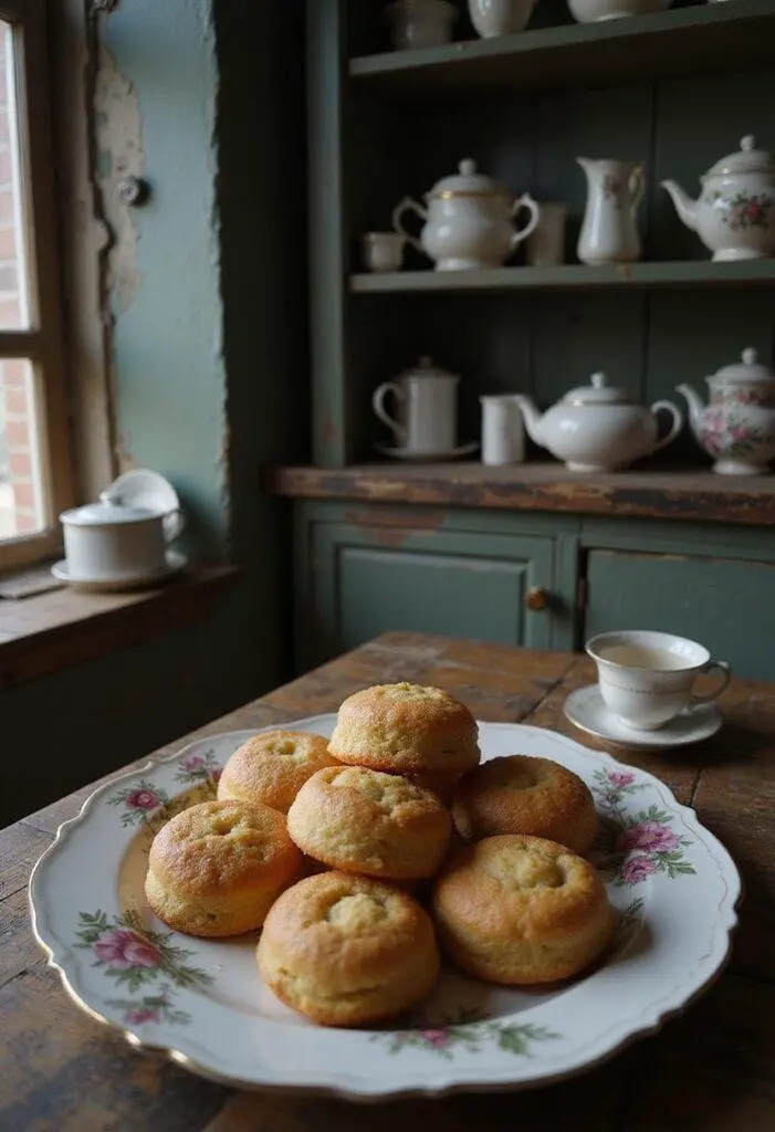 Chernobyl Valery Legasov's Truth Tea Cakes arranged on a vintage plate in a Soviet-style kitchen setting, evoking historical and nostalgic vibes.