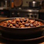 Daredevil’s Blind Justice Black Bean Chili served in a rustic bowl with a dark, intense ambiance, reflecting the gritty world of Daredevil.