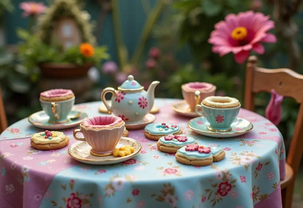 Disney Mad Hatter's Tea Party Cookies: Themed cookies decorated for Alice in Wonderland in a whimsical tea party setting