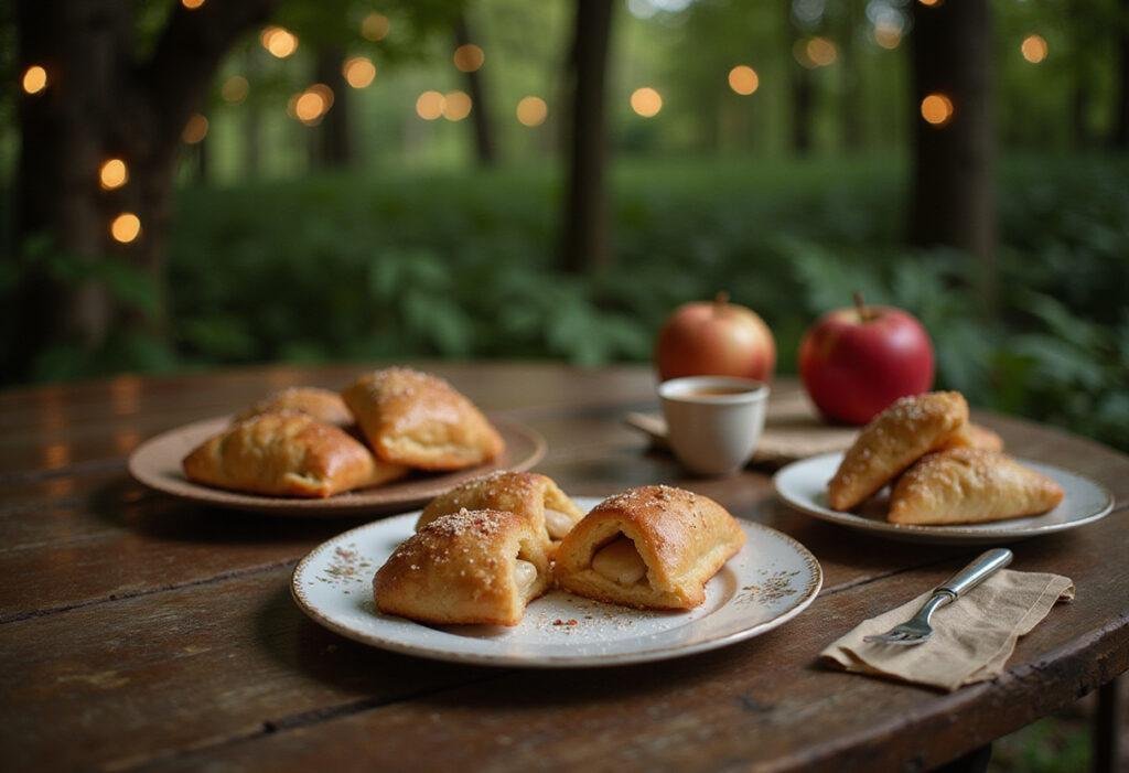 Disney Snow White's Poison Apple Turnovers plated in a fairy-tale forest scene, capturing the magical theme of Snow White food and apple turnovers.