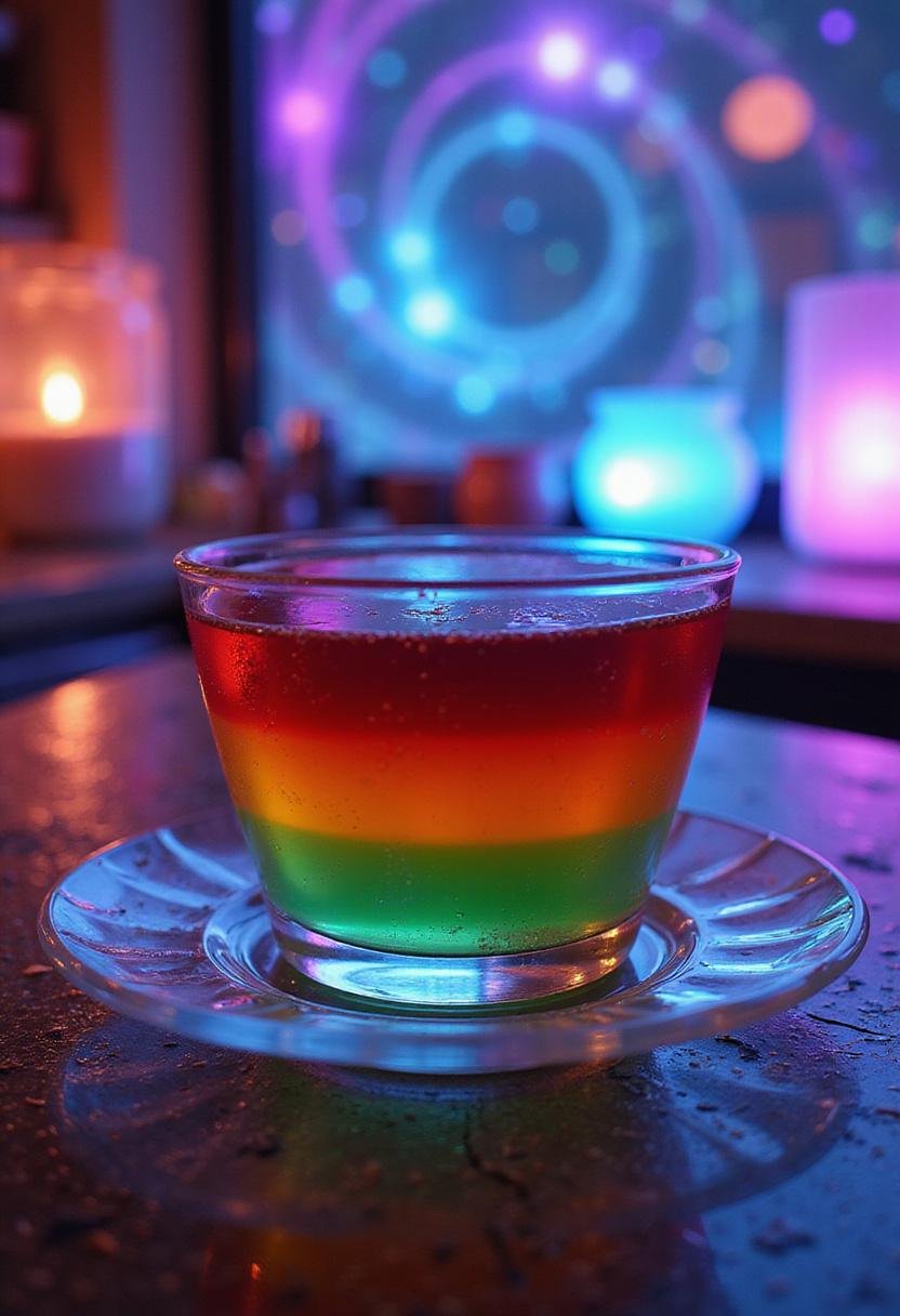 Doctor Strange The Multiverse of Madness Layered Jello in a mystical kitchen with colorful, glowing layers inspired by the multiverse theme