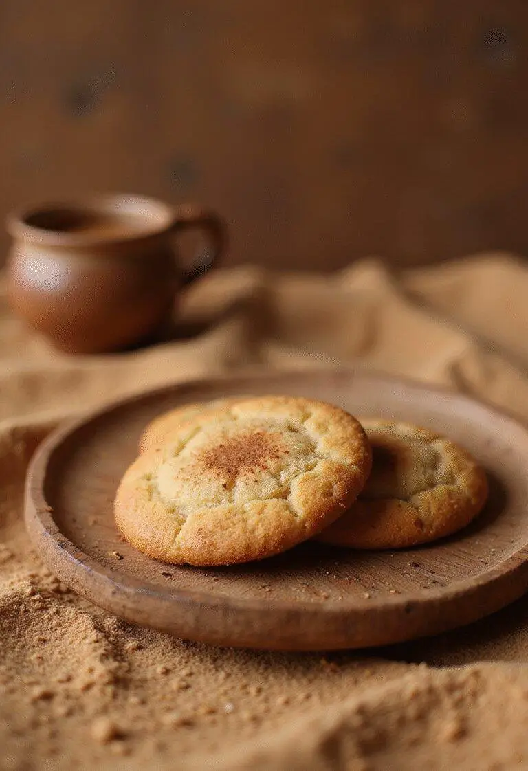 Dune Spice Melange Cinnamon Sugar Sand Cookies on a rustic plate in a desert-inspired setting, highlighting their cinnamon sugar coating and mystical spice essence