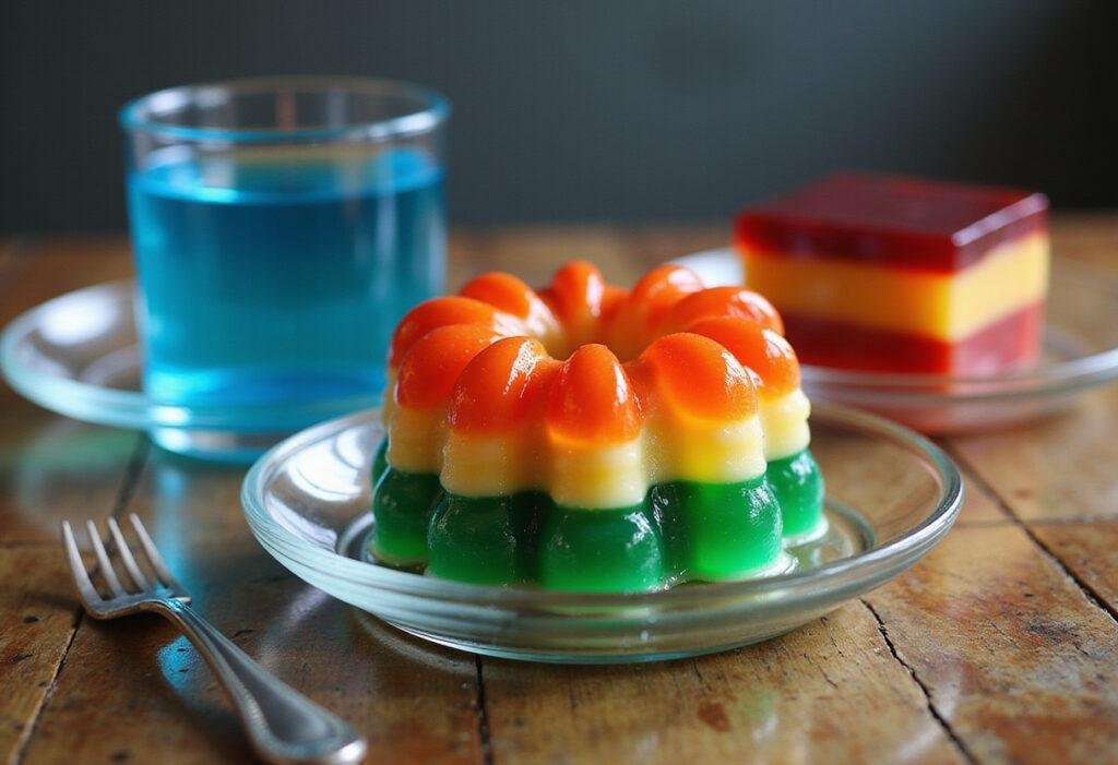Elemental's Fire and Water Layered Jello - vibrant themed dessert inspired by the Elemental movie, featuring colorful water and fire layers in a realistic setting