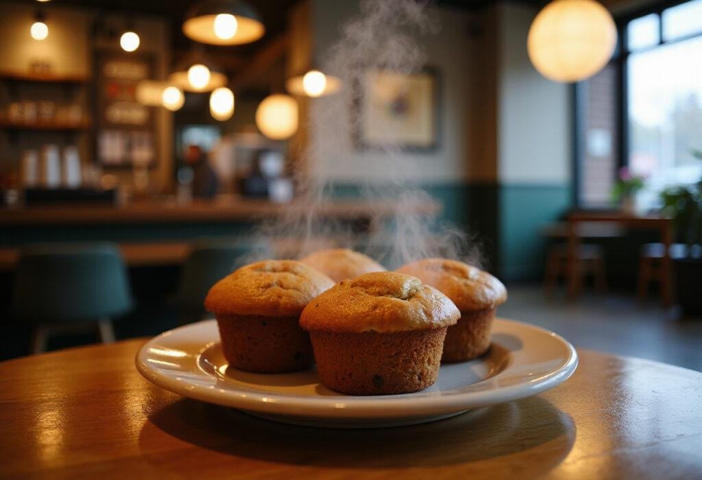 Friends Central Perk's giant coffee muffins served in a cozy cafe setting, perfect for coffee lovers and Friends fans.