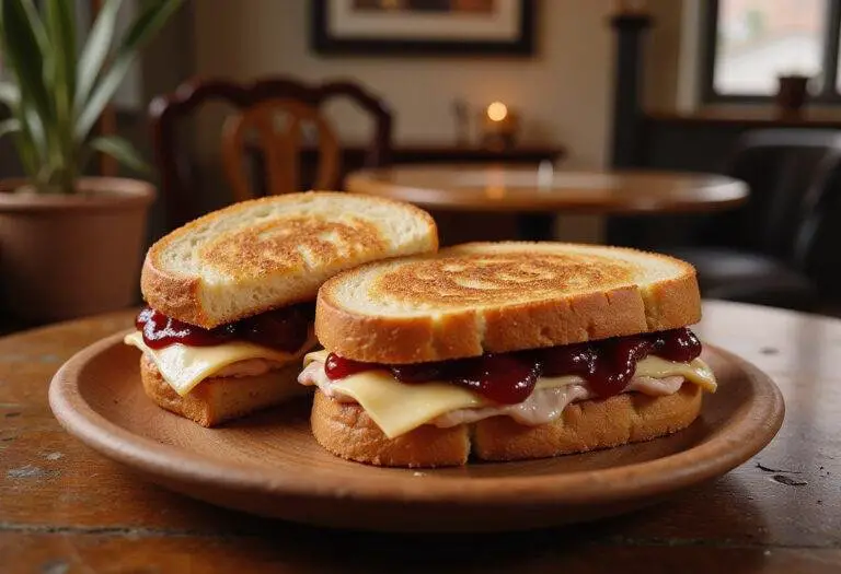 Friends Ross's Turkey Cranberry Panini on a cozy cafe table, a delicious toasted sandwich inspired by Friends TV show.