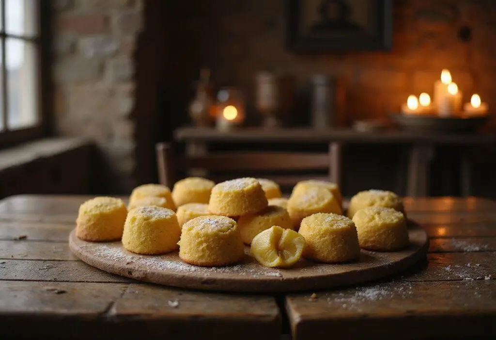 Sansa Stark's lemon cakes from Game of Thrones displayed on a rustic table scene