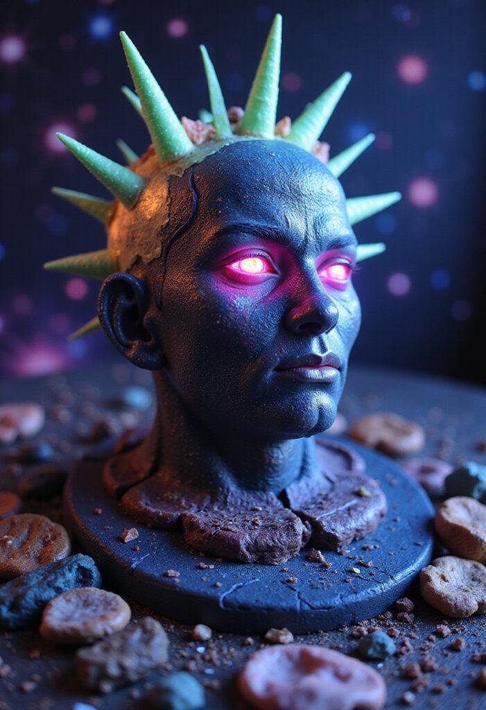 Guardians of the Galaxy Knowhere Celestial Head Cake in a space-themed setting, detailed and vibrant, sci-fi inspired dessert.