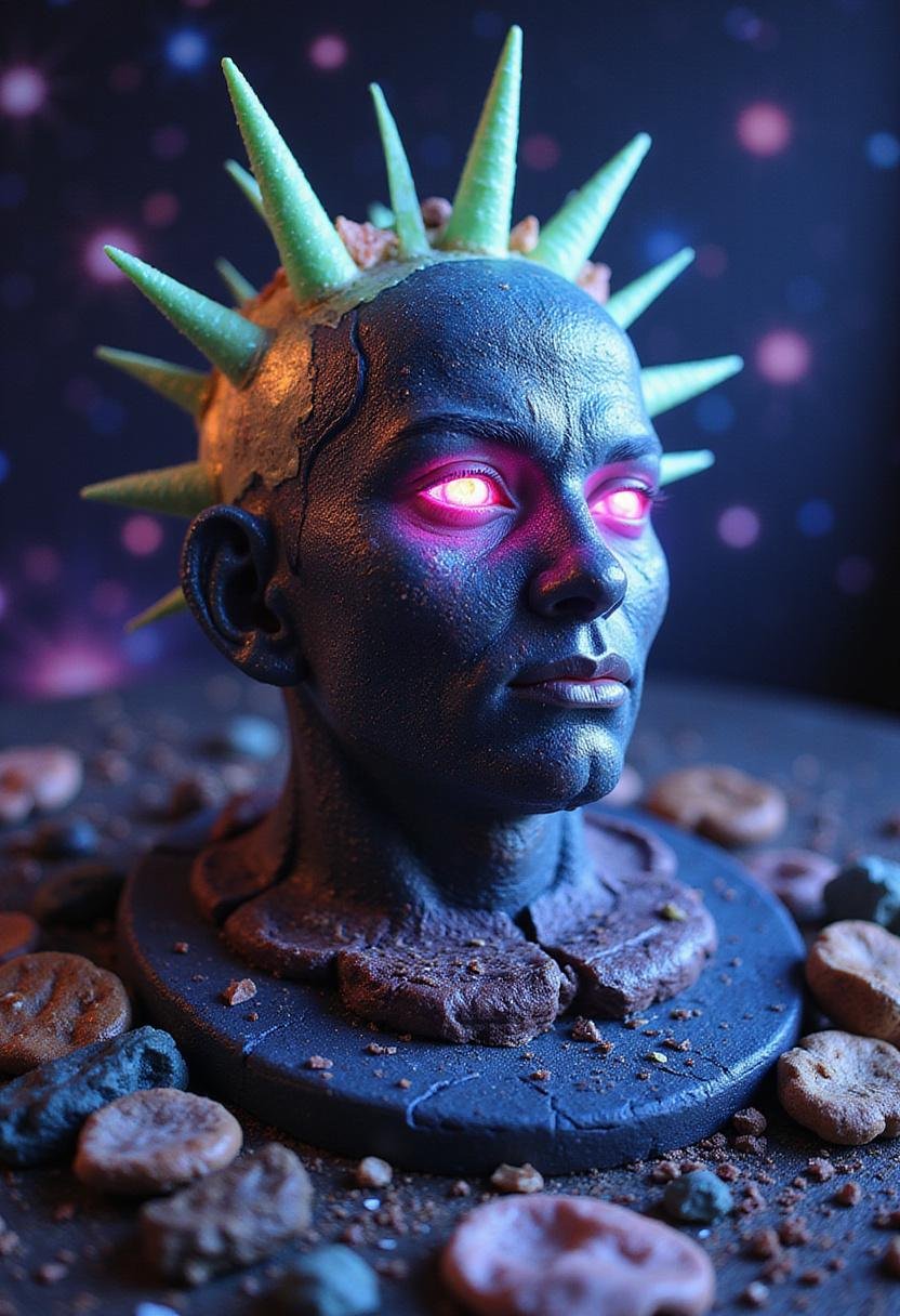 Guardians of the Galaxy Knowhere Celestial Head Cake in a space-themed setting, detailed and vibrant, sci-fi inspired dessert.