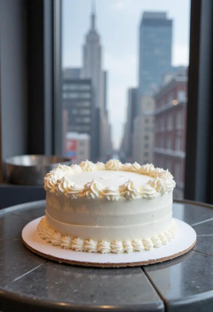 Hawkeye Kingpin's White Suit White Chocolate Cake decorated with white icing in a Marvel-inspired setting