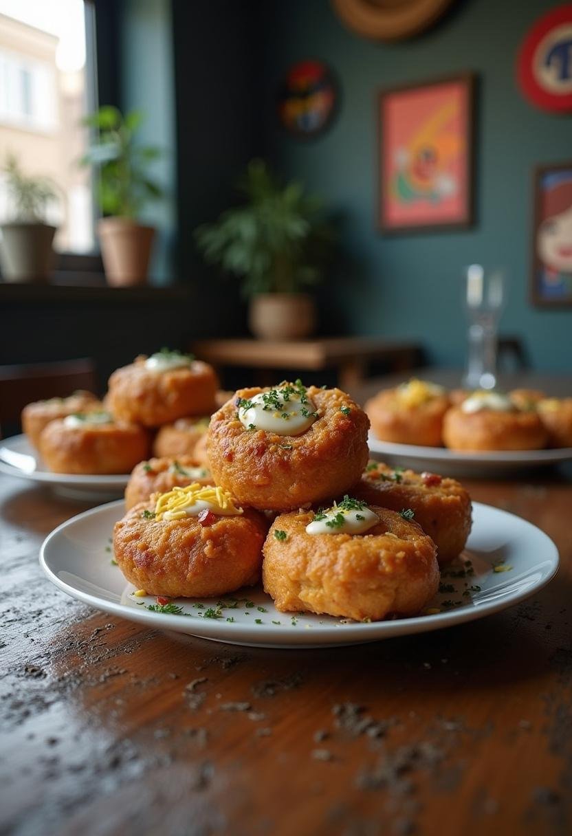 Hawkeye Tracksuit Mafia Bro-ffins plated on a wooden table with superhero-themed decorations in a realistic TV show-inspired setting