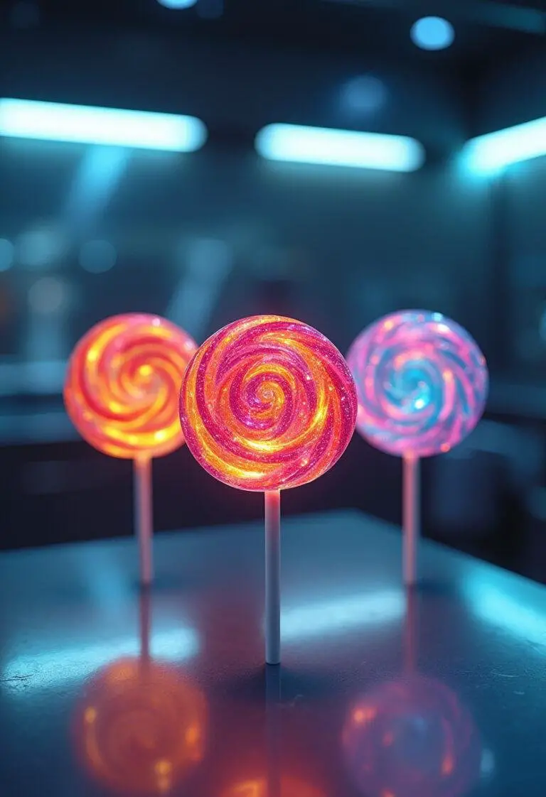 Interstellar Wormhole Swirl Lollipops in a space-themed kitchen with cosmic colors and futuristic setting