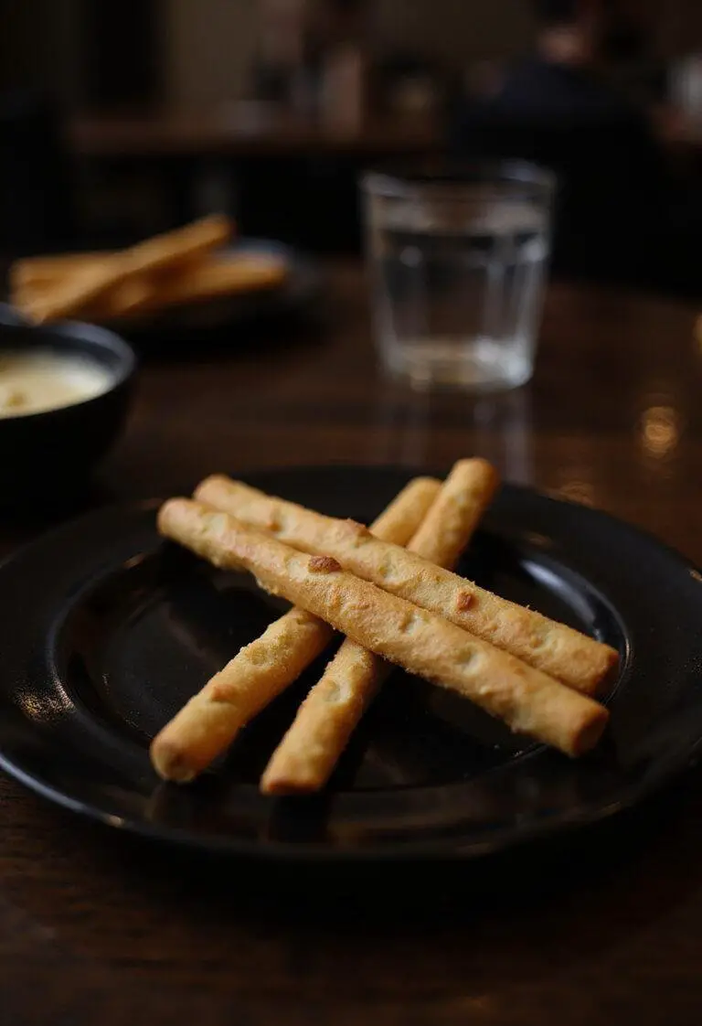 John Wick Pencil Trick Breadsticks perfectly plated on a black dish, inspired by the stylish and intense theme of the John Wick movies.