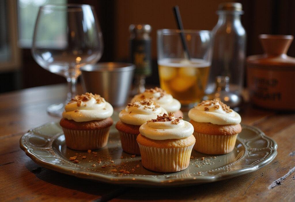 Mad Men Old Fashioned Cupcakes in vintage 1960s setting with retro decor and cocktail-inspired presentation