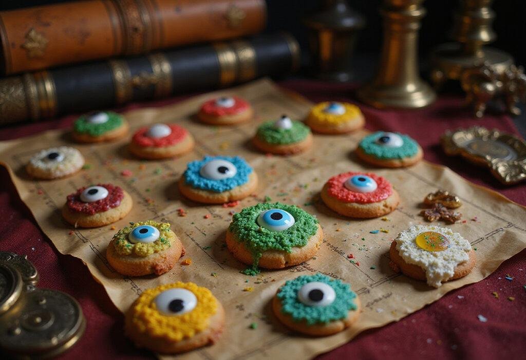 Marvel-themed Eye of Agamotto cookies on a mystical table inspired by Doctor Strange from the Marvel Cinematic Universe