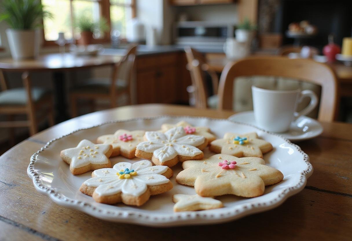 Mary Poppins' Spoonful of Sugar Cookies decorated with whimsical designs, set in a cozy vintage kitchen scene reminiscent of Disney classic food.