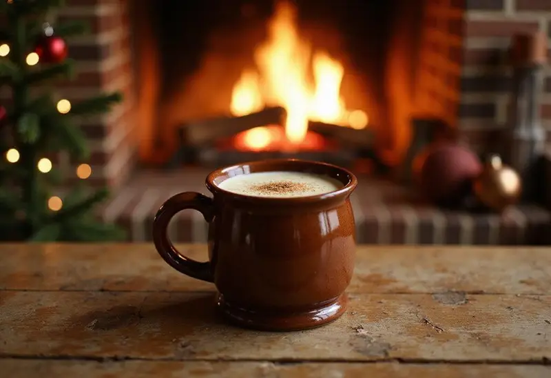 National Lampoon's Christmas Vacation's Moose Mug Eggnog served in a classic moose mug with nutmeg topping in a cozy holiday scene