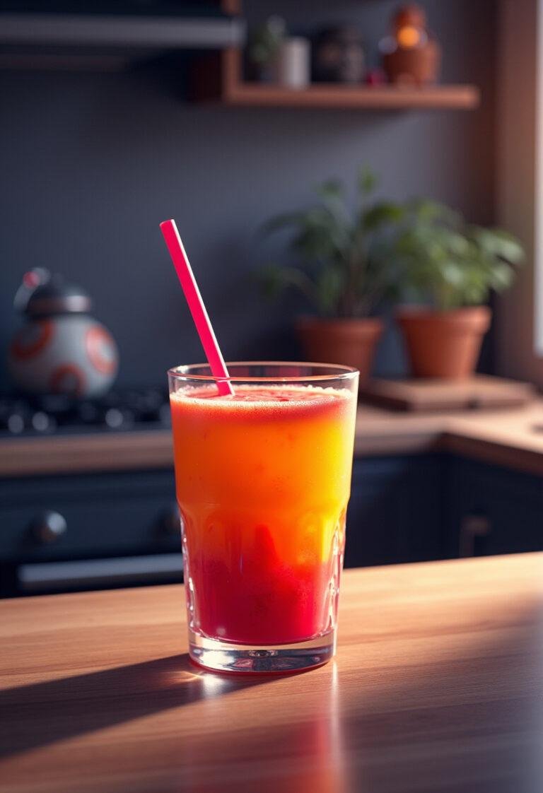 Obi-Wan Kenobi A New Hope Sunrise Smoothie in a Star Wars-themed kitchen setting with vibrant colors and space decorations