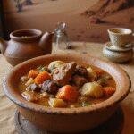 Obi-Wan Kenobi's Tatooine Stew served in a rustic bowl on a desert-themed Star Wars setting, highlighting sci-fi cuisine inspired by Tatooine.