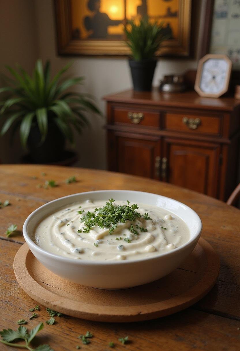 Once Upon a Time in Hollywood The Manson Family Ranch Dip served in a vintage-inspired setting with fresh herbs, capturing 1960s Hollywood flair