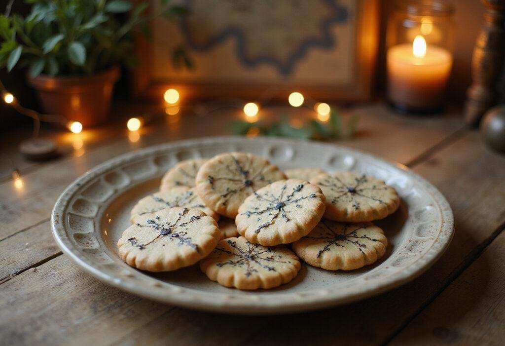 Peter Pan's Neverland Map Cookies plated beautifully for a whimsical Neverland-themed party with decorative map designs and fairy lights