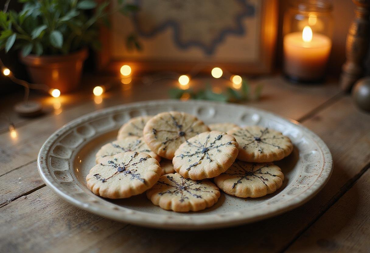 Peter Pan's Neverland Map Cookies plated beautifully for a whimsical Neverland-themed party with decorative map designs and fairy lights