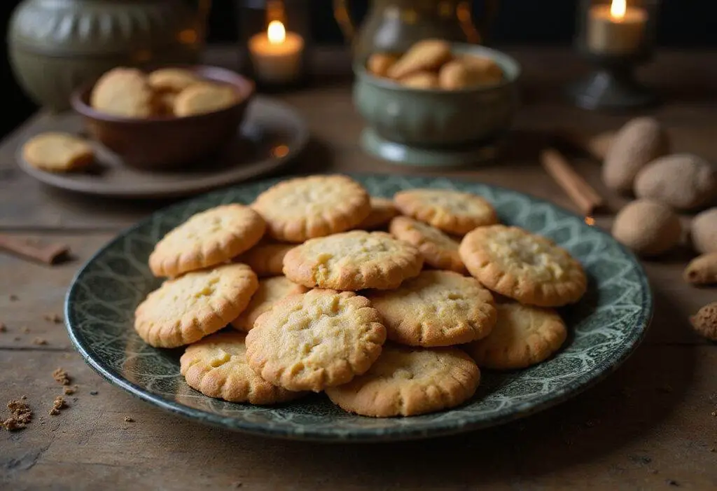 Scottish shortbread cookies inspired by Pixar's Brave movie, beautifully plated in a rustic Scottish setting with Celtic decorations.