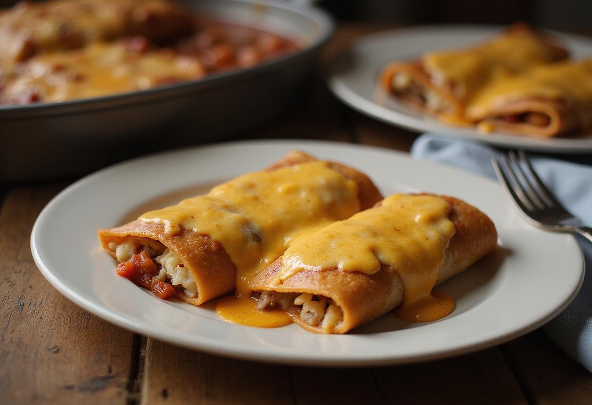 Schitt's Creek's Fold in the Cheese Enchiladas served on a rustic plate in a cozy kitchen setting, perfect for fans and food lovers alike.