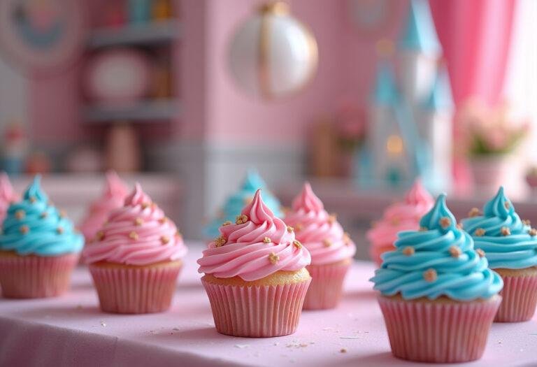 Sleeping Beauty's Make it Pink, Make it Blue Cupcakes featuring color changing frosting in a fairytale castle kitchen scene