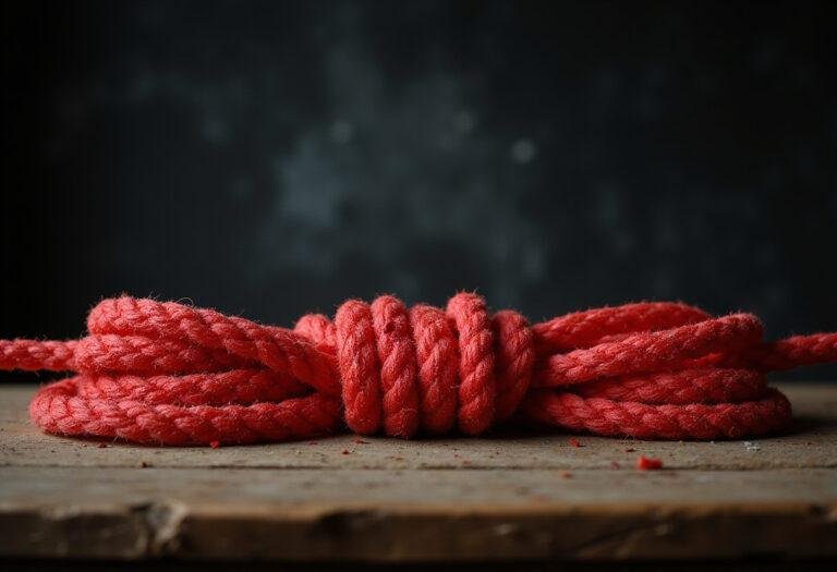 Squid Game tug of war licorice ropes as game-themed snacks on a wooden table in a cinematic style