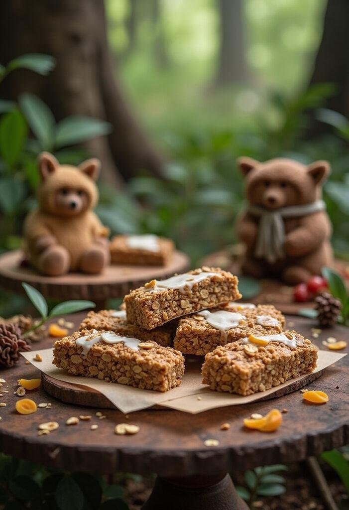 Star Wars Ewok granola bars placed on a wooden table in a forest setting, highlighting the themed snack inspired by Ewoks on Endor