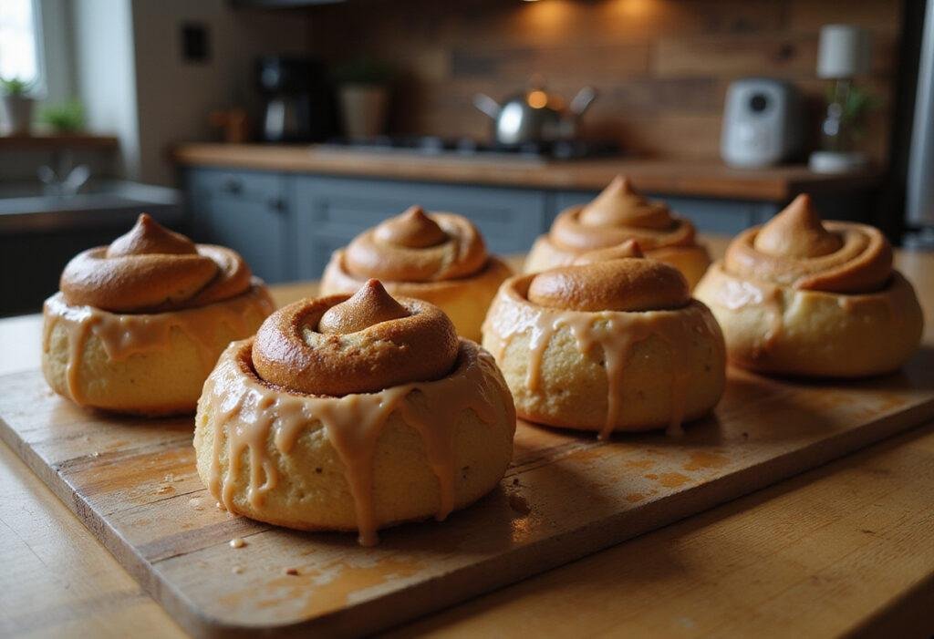 Princess Leia's Hair Bun Cinnamon Rolls plated beautifully in a Star Wars-themed kitchen scene, showcasing the iconic hairstyle-inspired cinnamon rolls.
