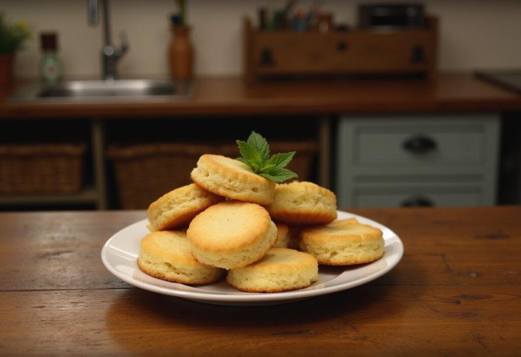 Ted Lasso's Biscuits with the Boss shortbread biscuits on a rustic table in a cozy kitchen setting, perfect for TV show baking fans.