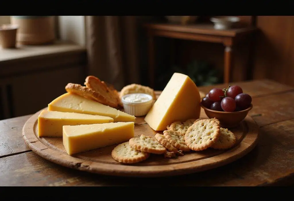 Cheese and crackers platter inspired by The Great Mouse Detective with Victorian decor and mouse-themed setting