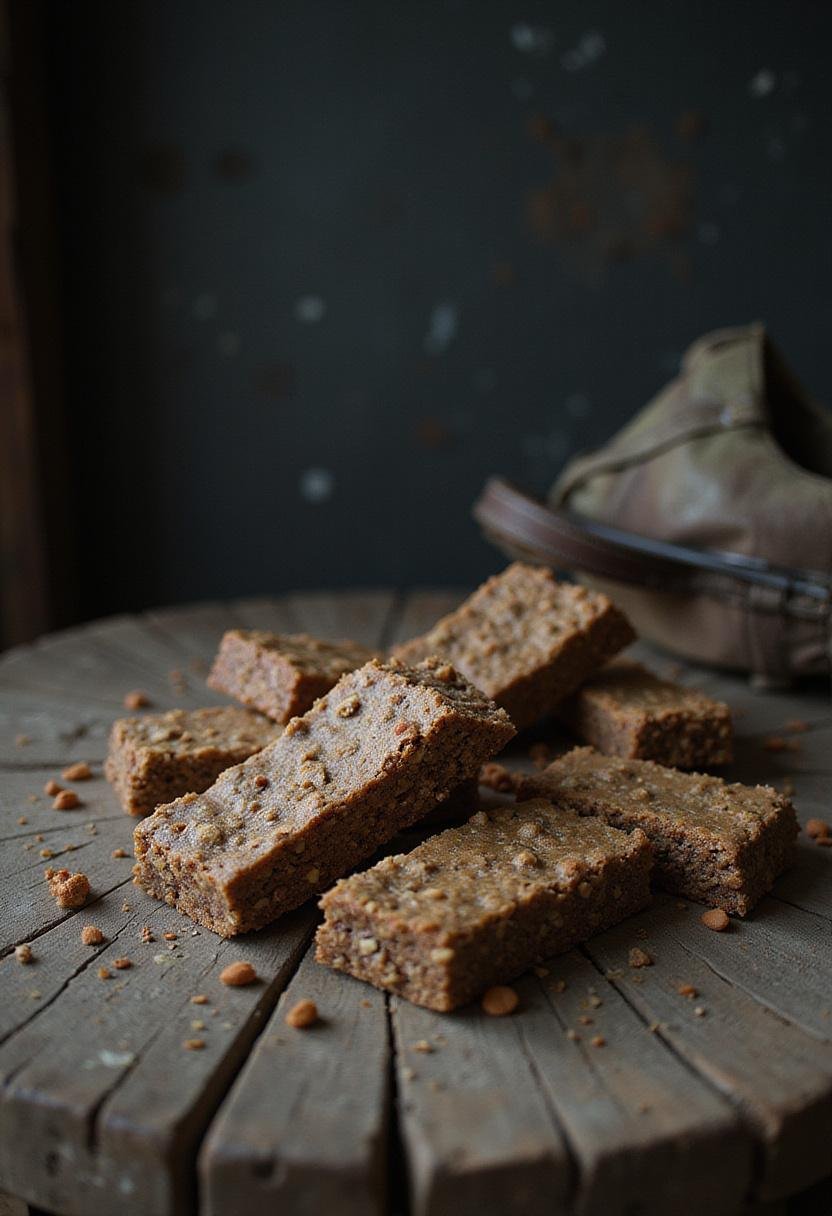 The Last of Us Endure and Survive Energy Bars displayed on a wooden table in a post-apocalyptic themed setting, highlighting survival snacks.