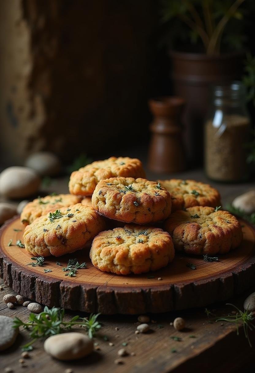 The Lord of the Rings Mines of Moria Rock Cakes on a rustic platter in a medieval kitchen setting, inspired by Middle-earth.