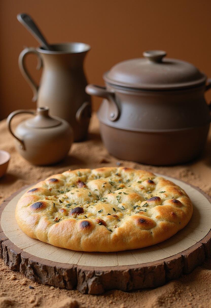 The Mandalorian Tatooine Tusken Raider Bread flatbread on a rustic table in a desert-themed setting inspired by Tatooine from The Mandalorian