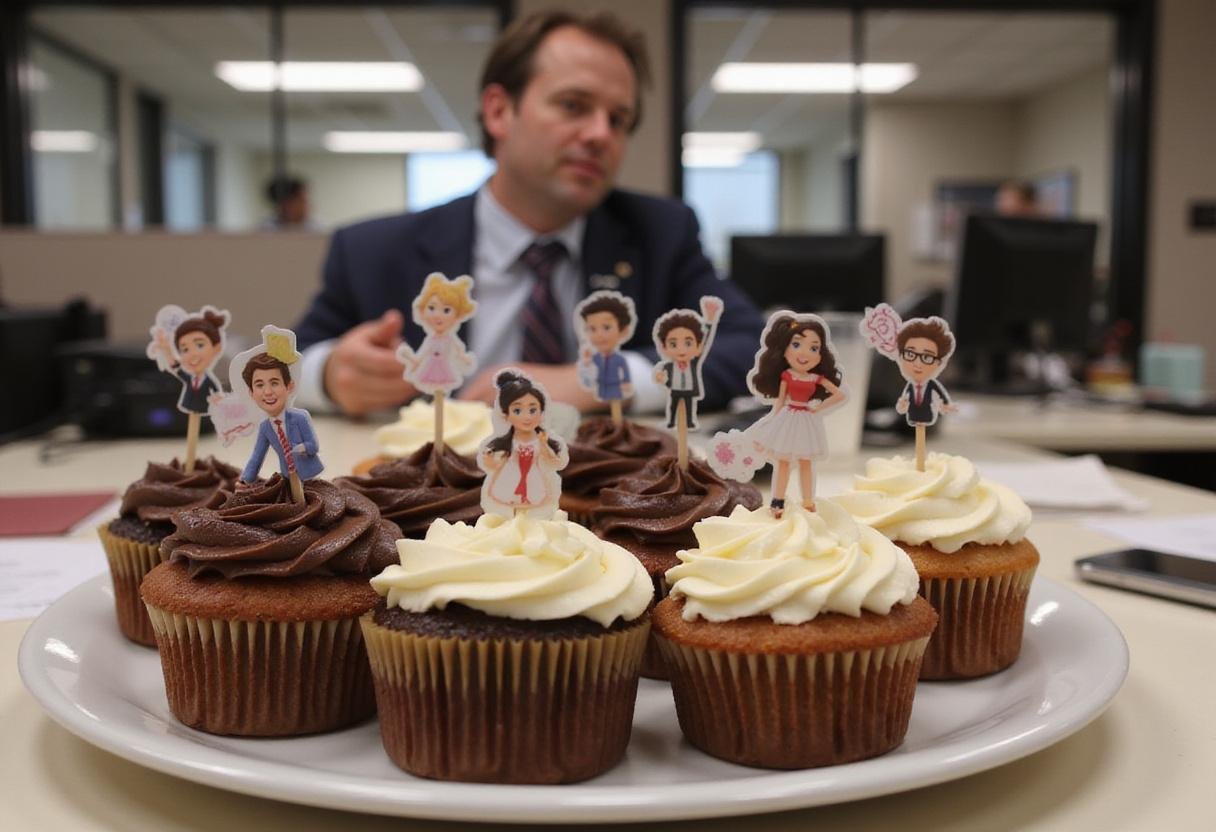 The Office Phyllis's Party Planning Committee Cupcakes featuring themed decorations in an office break room setting