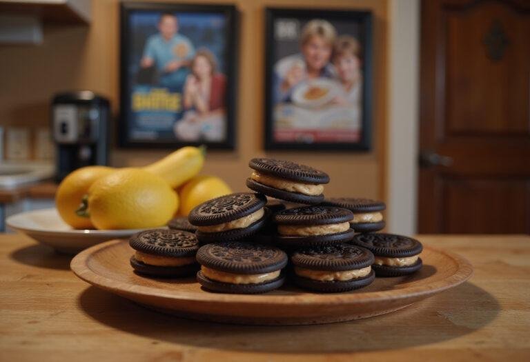 The Parent Trap's Oreos with Peanut Butter on a wooden plate, a perfect nostalgic movie snack setting