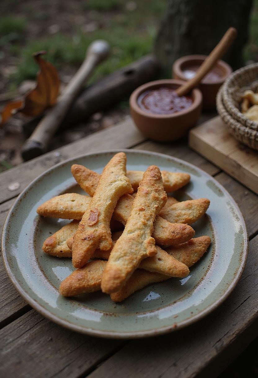 Negan's Lucille Bat Breadsticks served in a post-apocalyptic themed setting inspired by The Walking Dead, showcasing rustic breadsticks on a weathered plate.