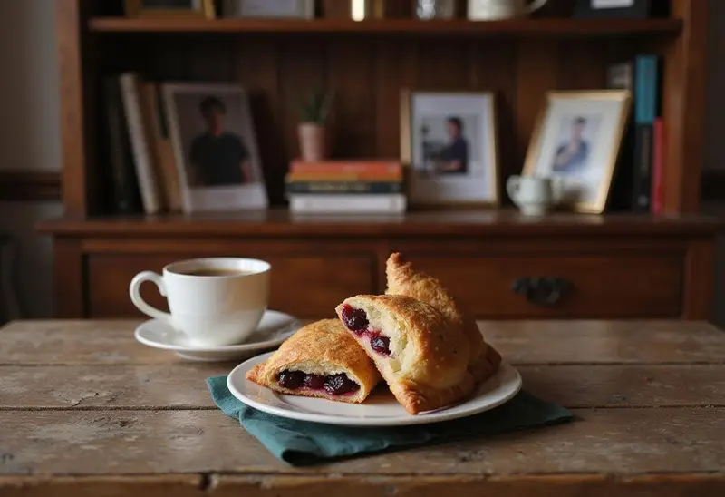 Lara Jean's cherry turnovers from 'To All the Boys I've Loved Before' plated on a rustic table in a cozy, bookish setting