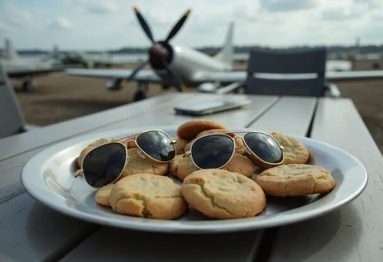 Aviator sunglasses cookies displayed on a metallic tray for a Top Gun-themed movie party, featuring realistic details and airplane-inspired decor